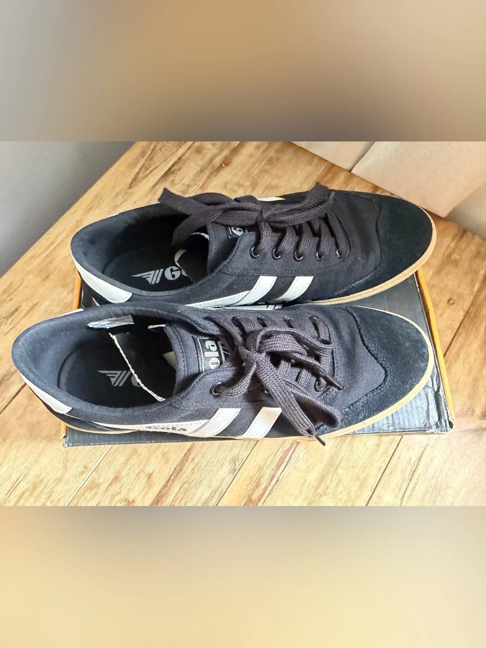 Gola Men’s Black Sneakers with White Stripes and Gum Sole